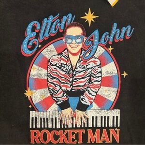 Elton John Rocket Man Graphic T-Shirt | Washed Black | Size Medium | NWT